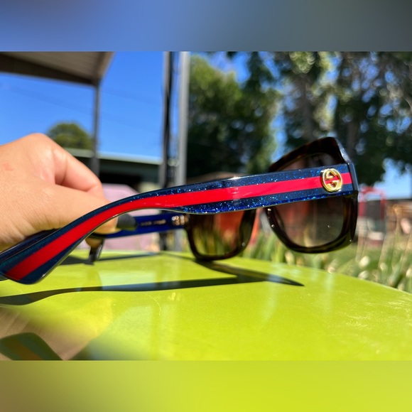 GUCCI Sunglasses Havana/Blue w/ Brown Gradient Lens 54mm - Picture 1 of 7